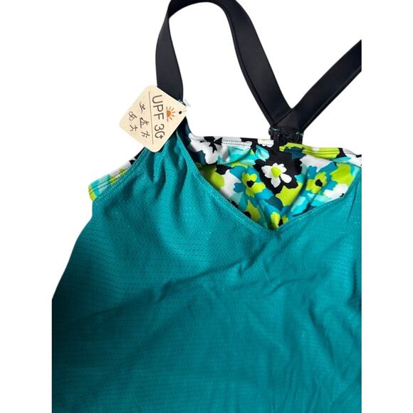Zeroxposure Swim Tankini Top Teal Floral UPF 30+ Quick Dry NWT Sz S - Picture 6 of 7